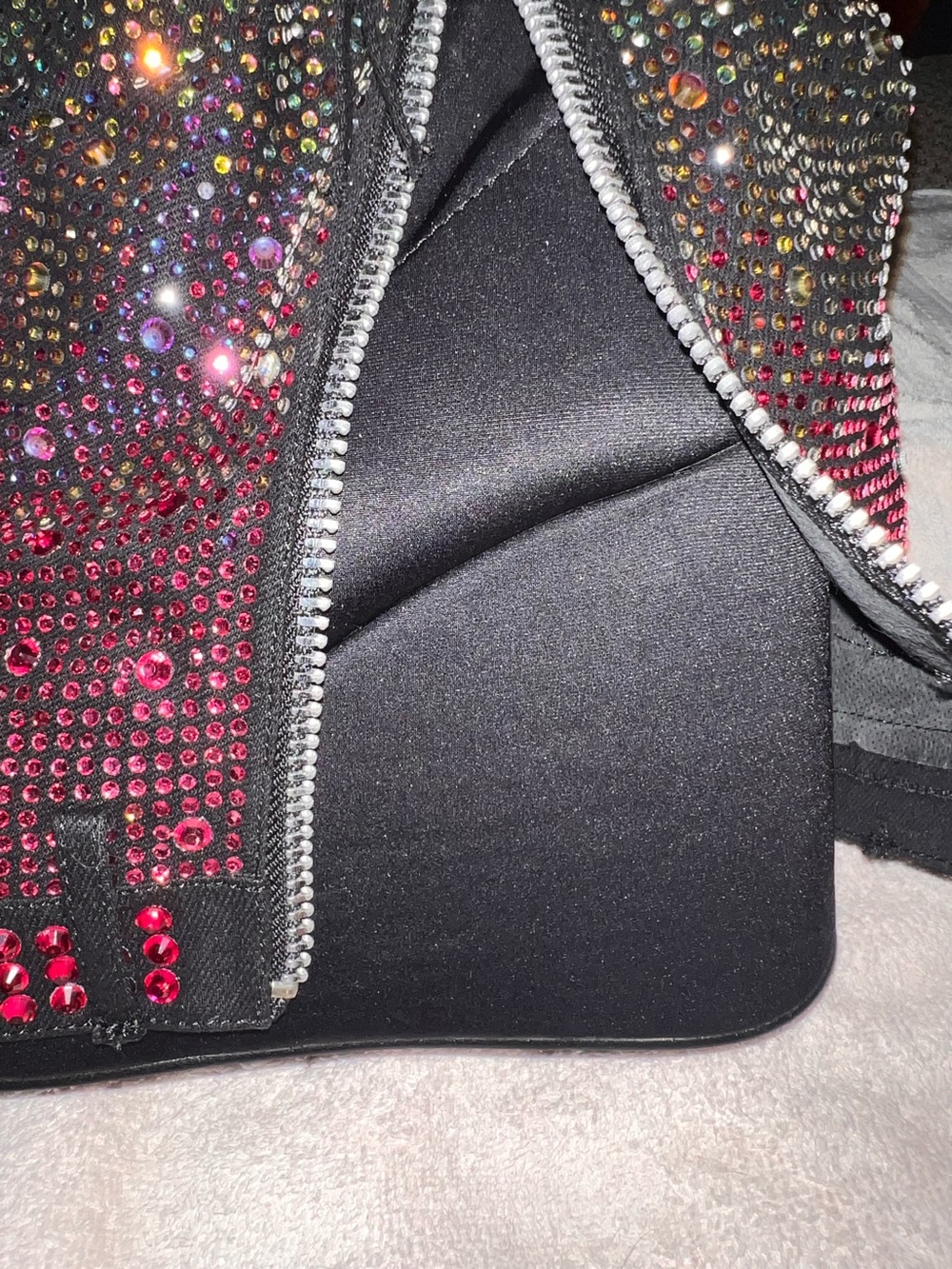 Rainbow Rave Boots Black Denim w/ Zipper. 5” Platform Wedge Ombre Rhinestones - Picture 3 of 17